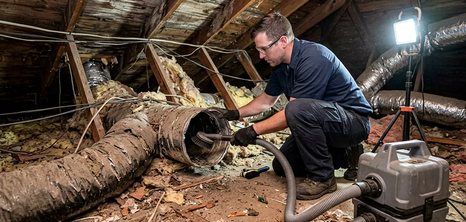 Storm-Damaged Attic Duct Cleaning in Irvington